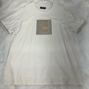 Fendi Ivory Tee with Metallic Gold Detailing